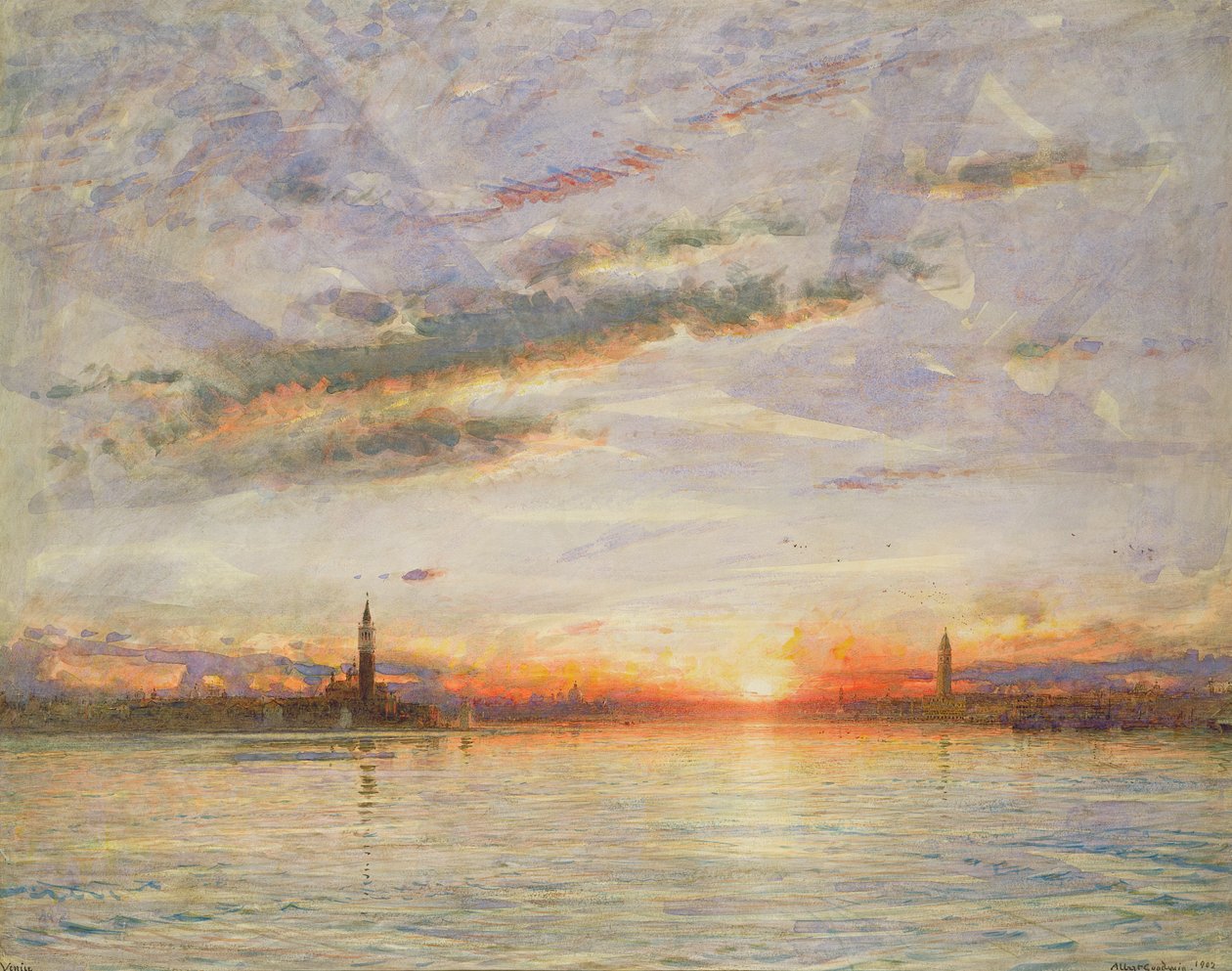 Auringonlasku, Venetsia, 1902 tekijältä Albert Goodwin