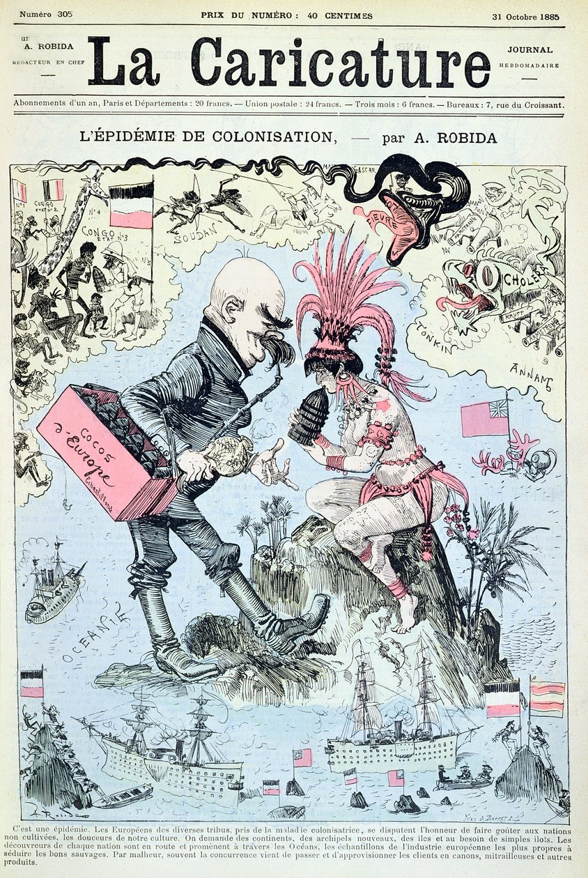 Kolonisaatioepidemia, Yves und Barretin kaiverruksesta "La Caricature", 31. lokakuuta 1885. tekijältä Albert Robida
