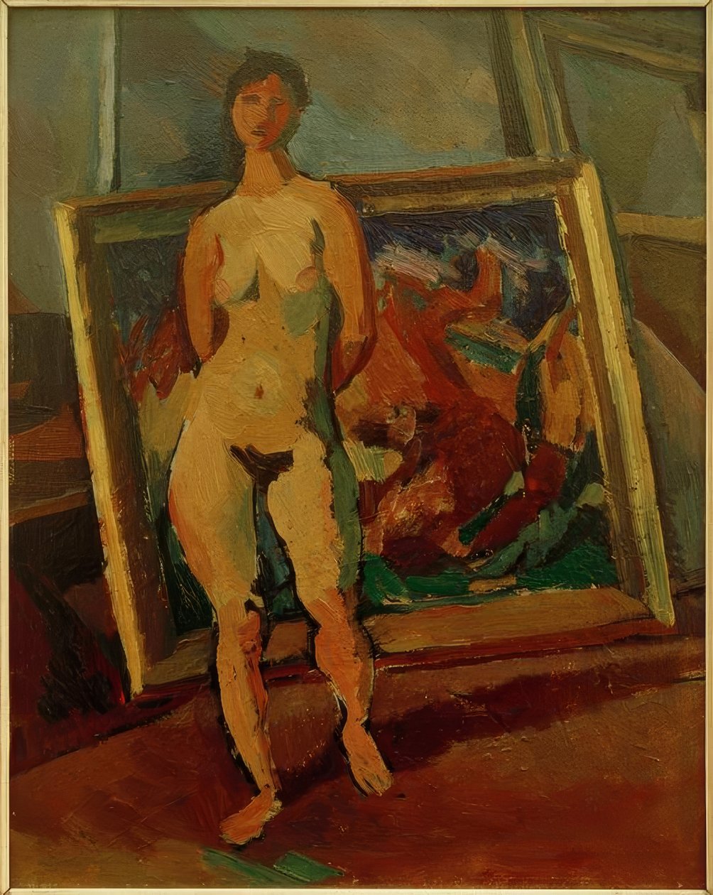Weiblicher Akt im Atelier (Schreitender weiblicher Akt) tekijältä Albert Weisgerber