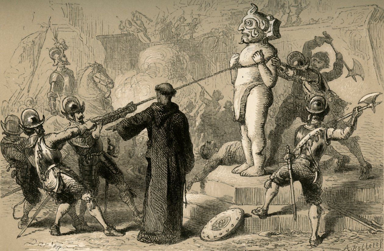Espanjalaiset tuhoavat meksikolaisia epäjumalia, 1877. tekijältä Albert Bobbett