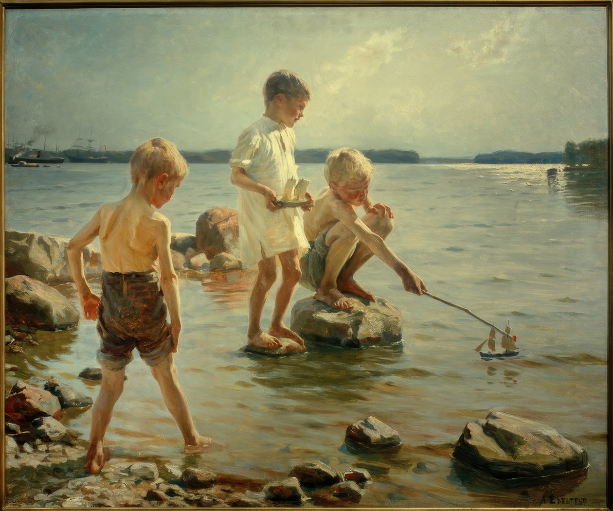 Pojat leikkivät rannikolla tekijältä Albert Gustaf Aristides Edelfelt