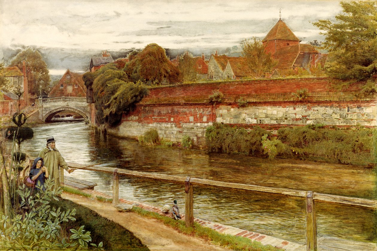 Old Walls, Winchester (öljy kankaalle) tekijältä Albert Goodwin