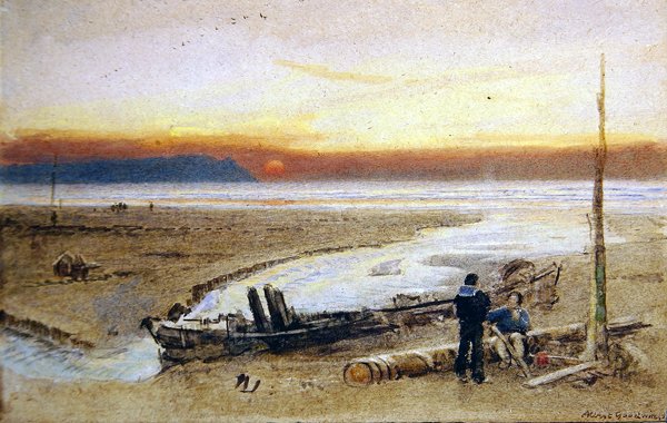 Rantakohtaus auringonlaskun aikaan tekijältä Albert Goodwin