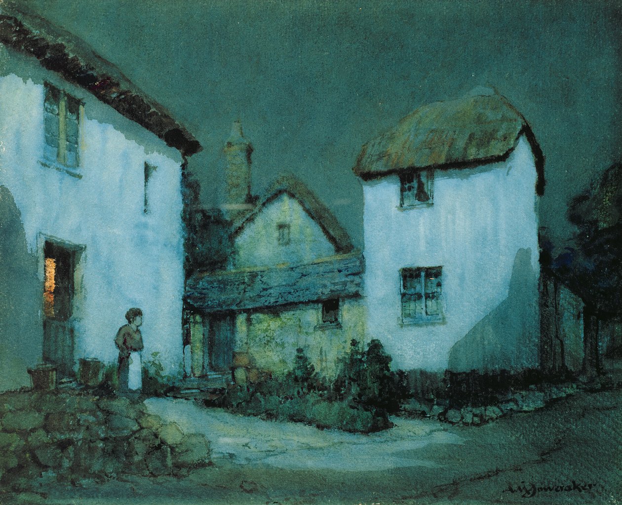 A Moonlit Street, Heavitree, Exeter tekijältä Albert Moulton Foweraker