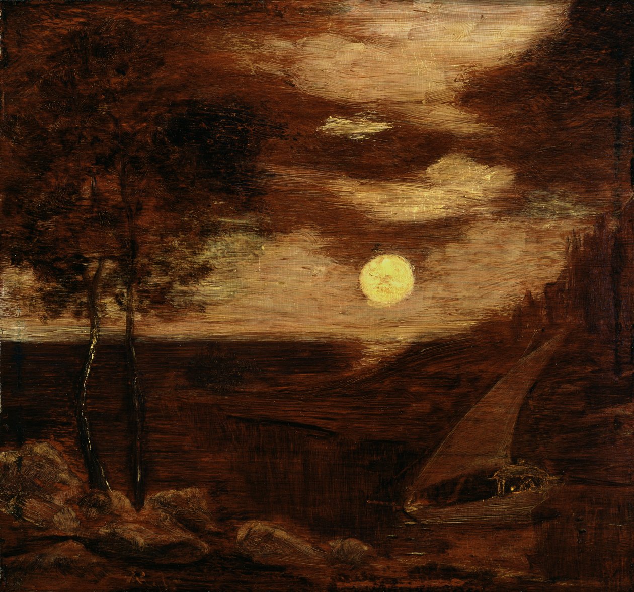 Rakastajien vene, n. 1881. tekijältä Albert Pinkham Ryder