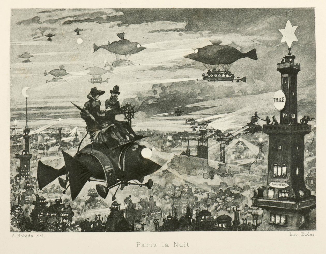 Pariisi yöllä, 1900-luku, 1880. tekijältä Albert Robida
