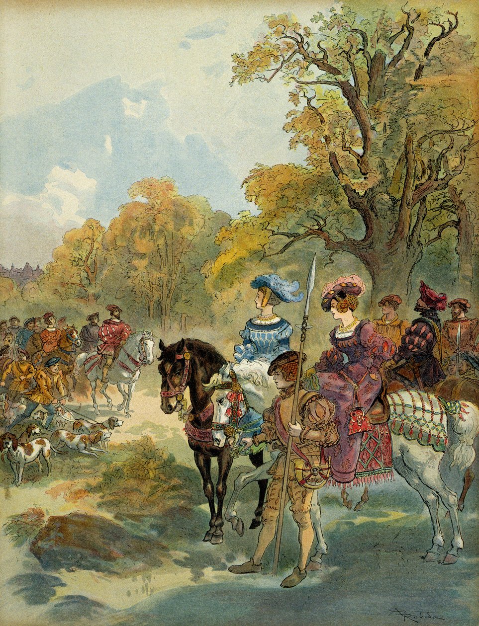 Francois I:n kuninkaallinen metsästys (1494-1547). Kuva tekijältä Albert Robida