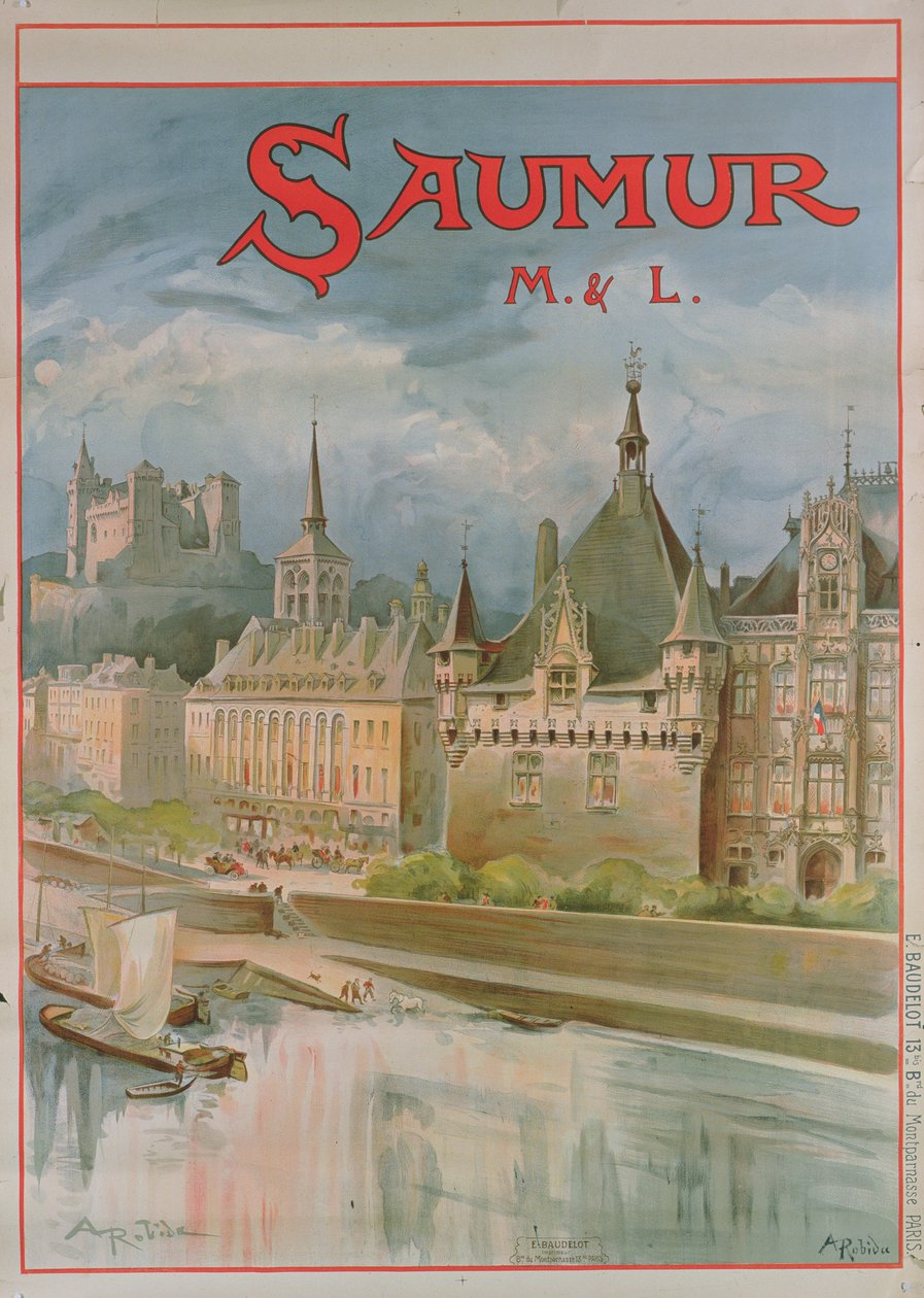 Saumur-juliste (värinen lito) tekijältä Albert Robida