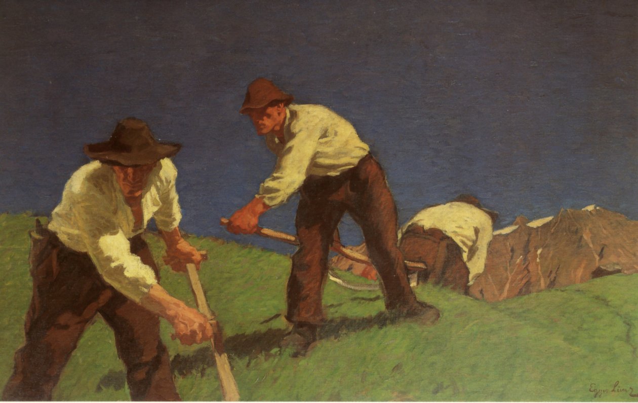 Die Bergmaher I. Fassung tekijältä Albin Egger Lienz