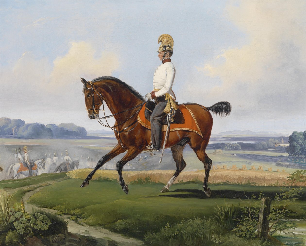 Oberleutnant Theodor v.Klein (Zehlendorf 1803-1863 Geltschberg) in Uniform des k. k. Dragonerregimentes Nr. 3 auf einem Übungsritt tekijältä Albrecht Adam