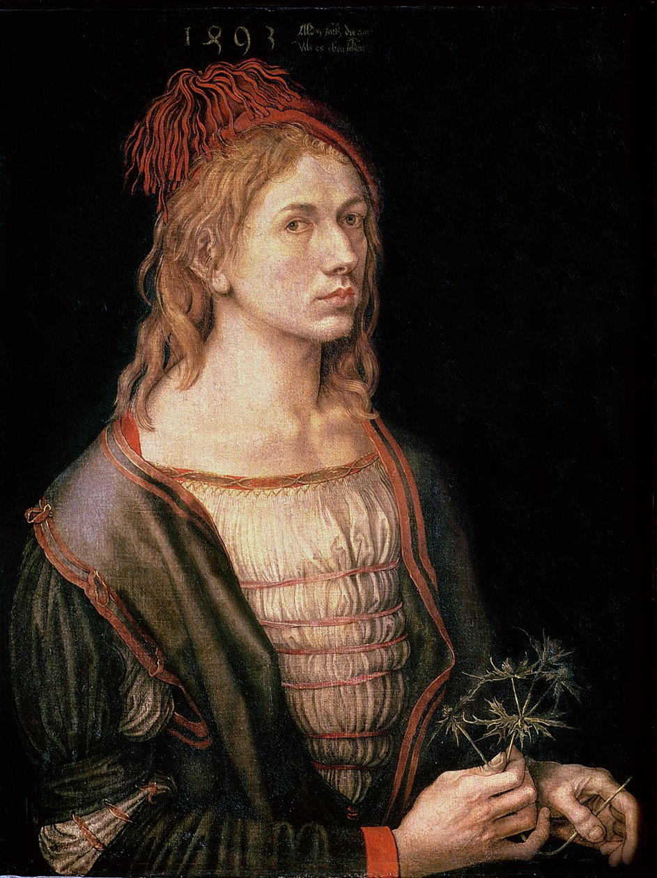 Omakuva ohdakkeen kanssa, 1493 (öljy perunakalvolle) tekijältä Albrecht Dürer