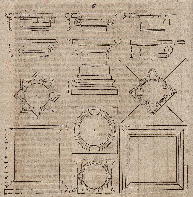 Verschiedene Säulenbasen und -kapitelle tekijältä Albrecht Dürer
