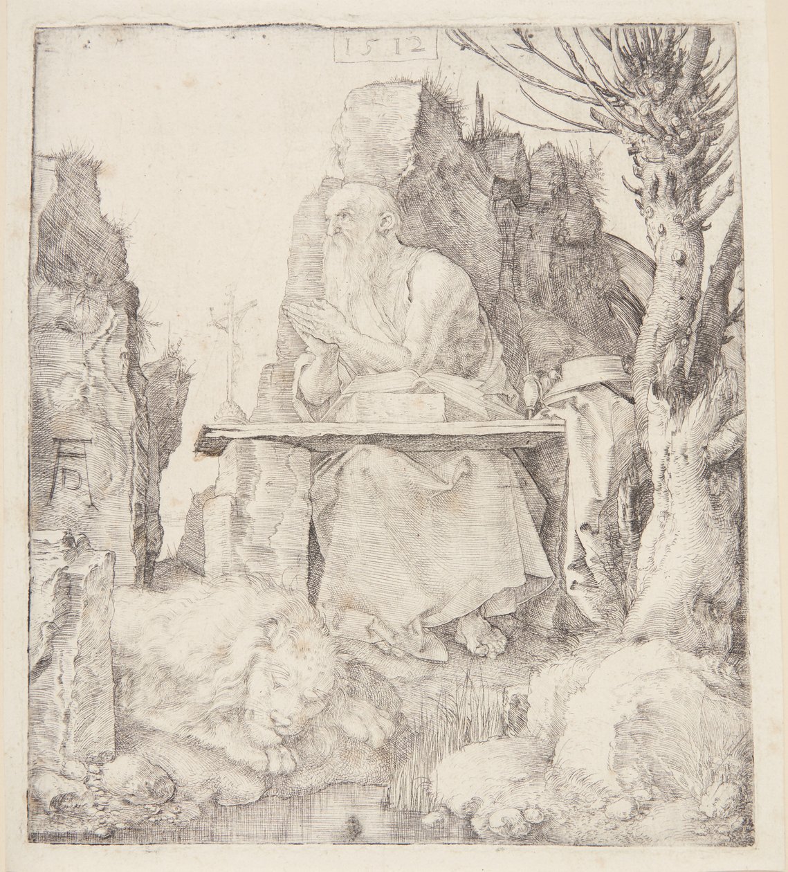 Pyhä Jerome kuihtuneen pajun vieressä tekijältä Albrecht Dürer
