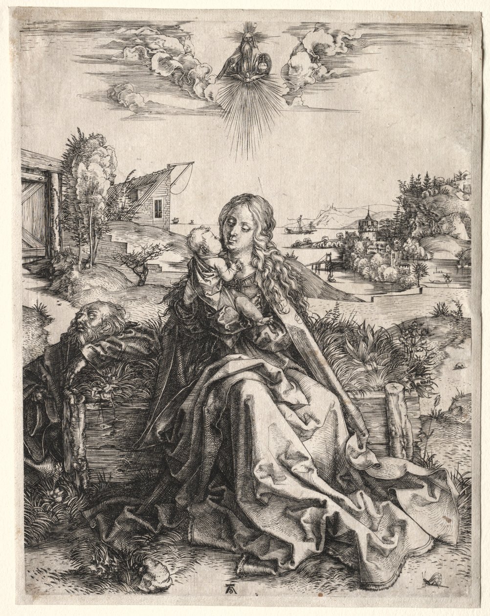 Pyhä perhe perhosen kanssa, n. 1495. tekijältä Albrecht Dürer