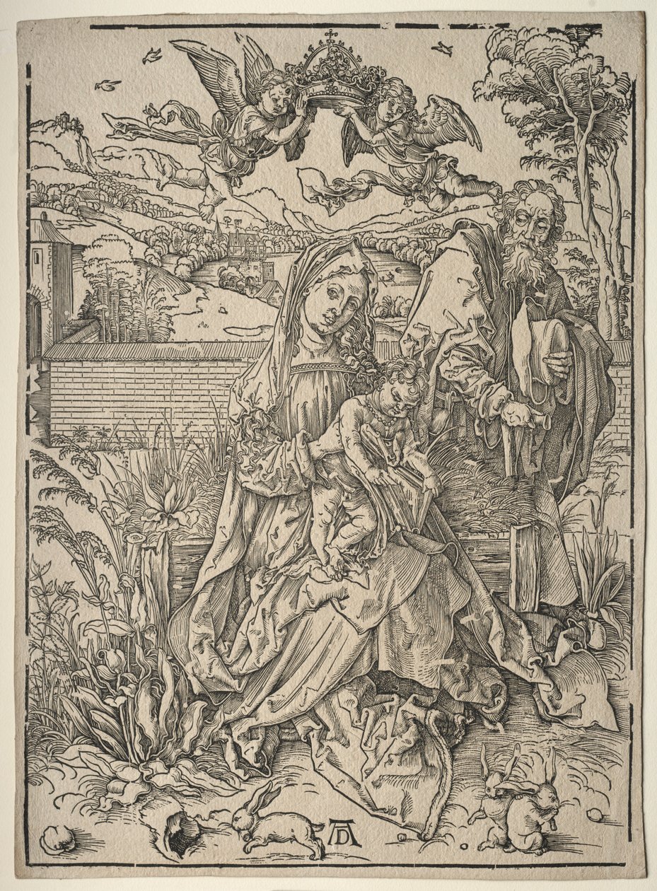 Pyhä perhe kolmen jäniksen kanssa. tekijältä Albrecht Dürer