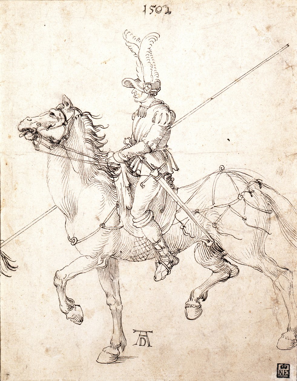 Lancer hevosen selässä, 1502 tekijältä Albrecht Dürer