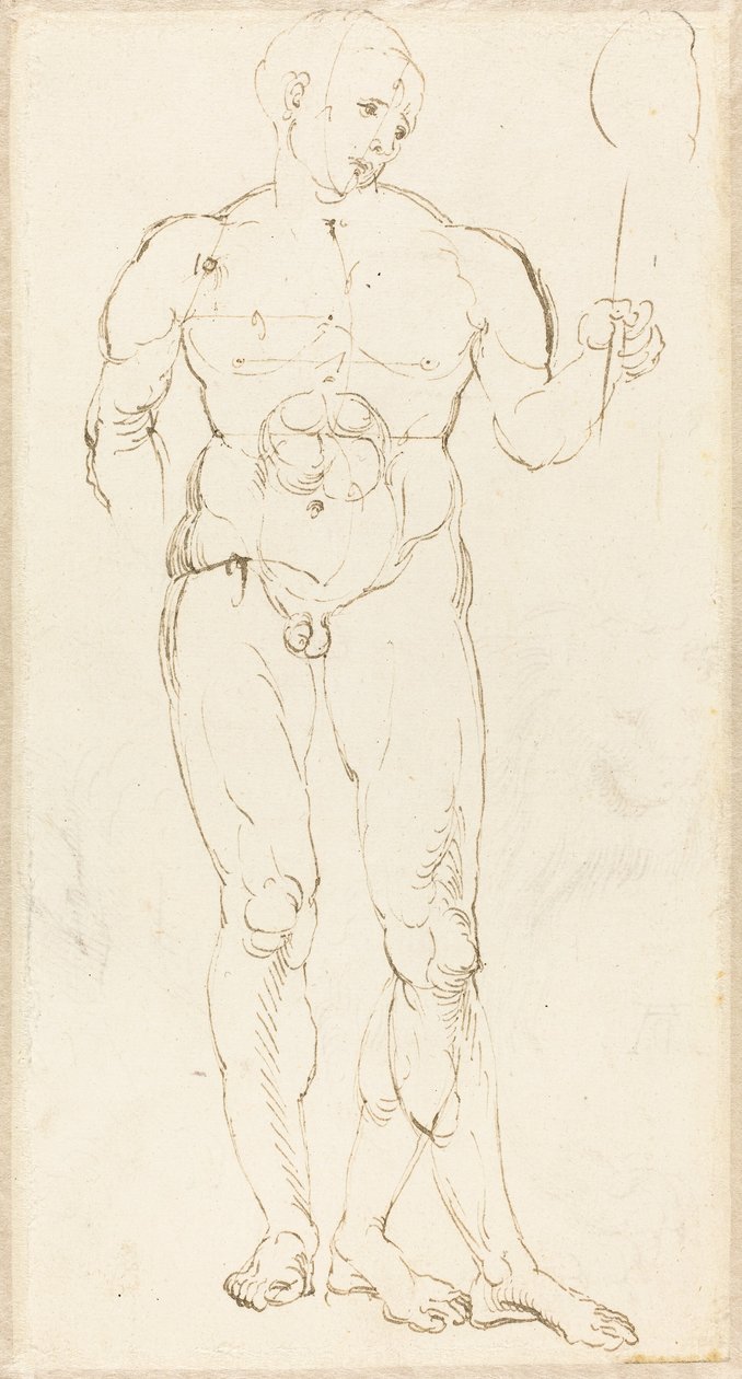 Mies alaston peiliä pitelevä [recto] tekijältä Albrecht Dürer