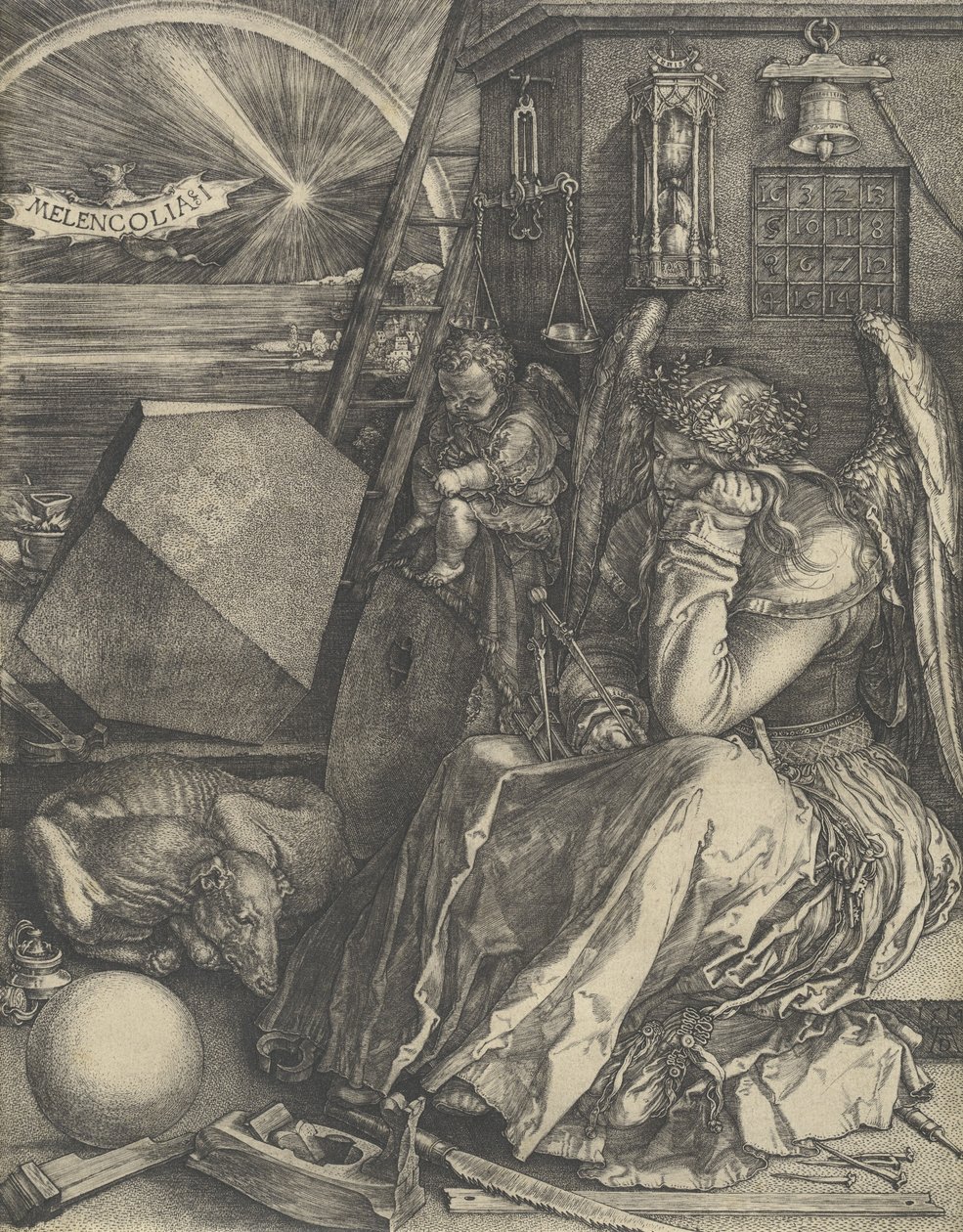 Melancolia I, 1514. tekijältä Albrecht Dürer