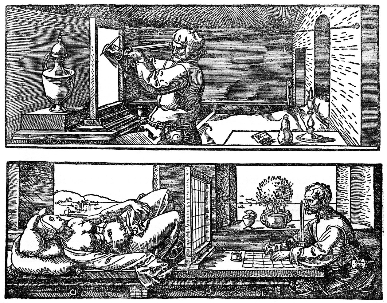 Perspektiivikone, 1525, 1936 tekijältä Albrecht Dürer