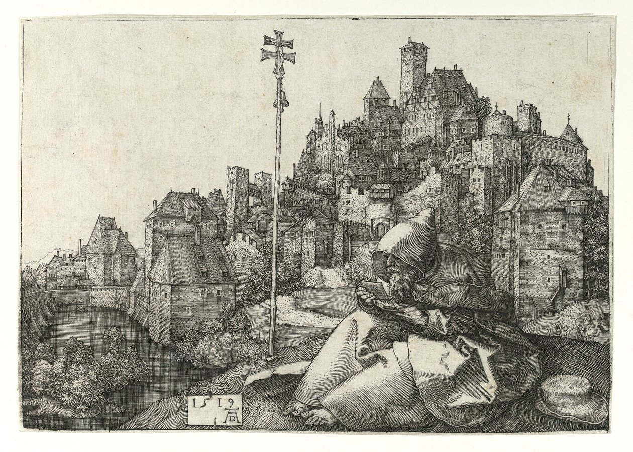 Pyhä Anthony lukee. 1519 tekijältä Albrecht Dürer