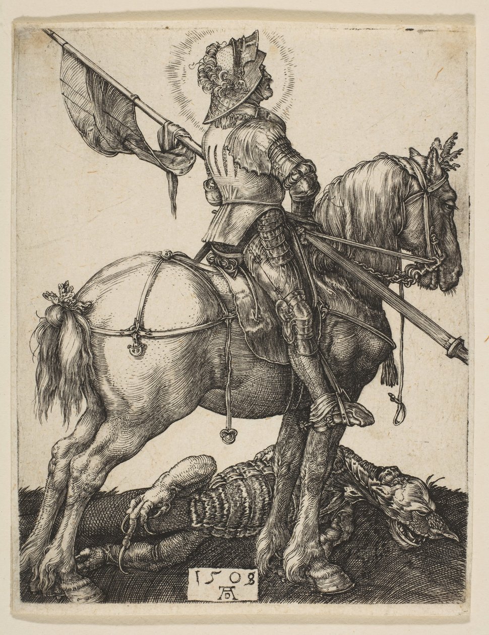 Pyhä Yrjö hevosen selässä, 1505-8. tekijältä Albrecht Dürer
