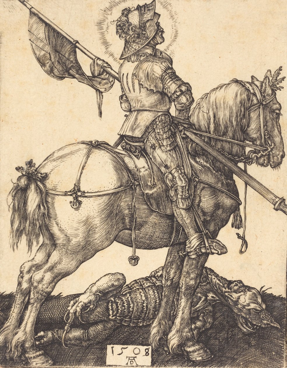 Pyhä Yrjö hevosen selässä, 1508. tekijältä Albrecht Dürer