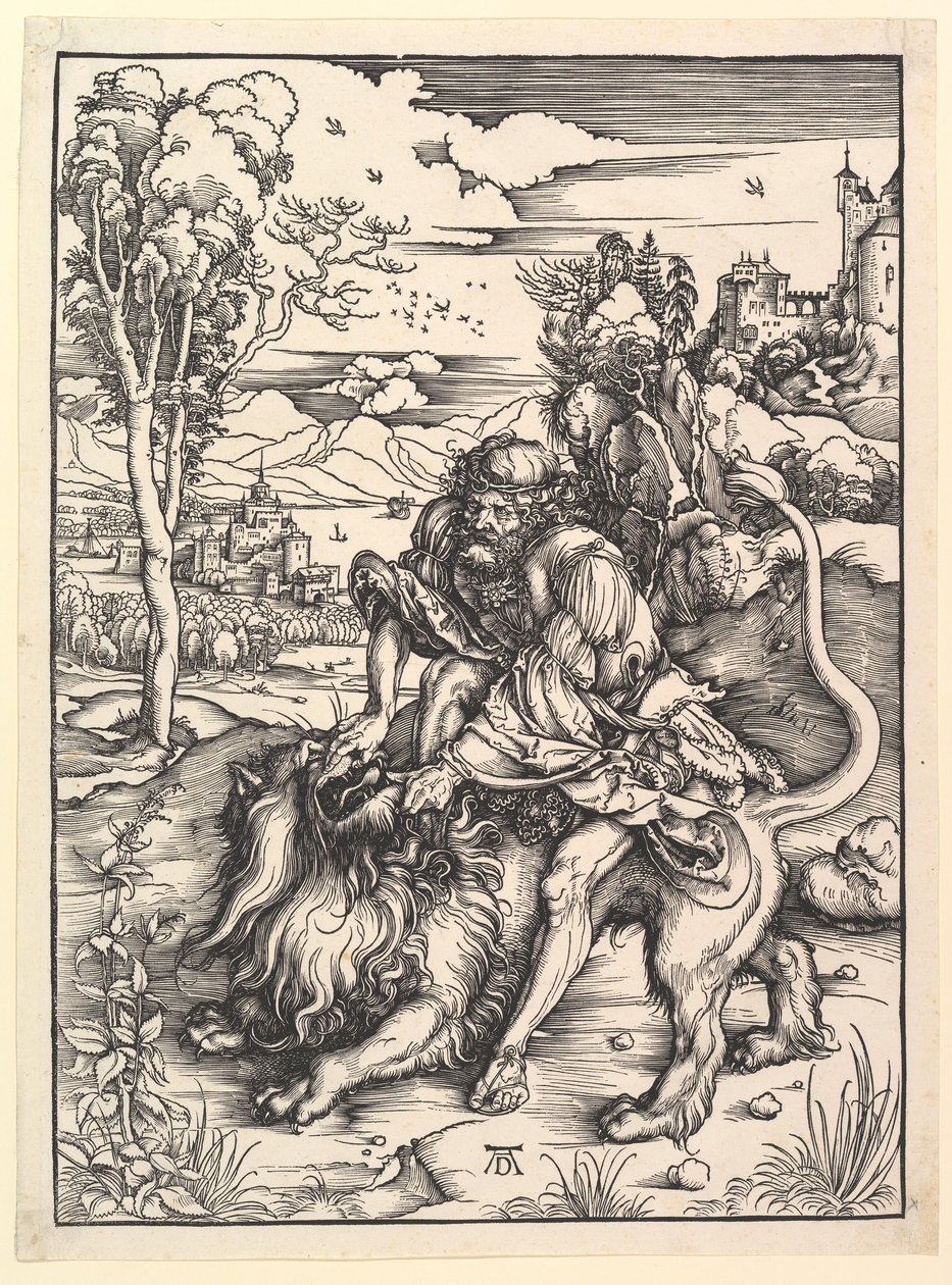 Simson Rending the Lion, n. 1497-98. tekijältä Albrecht Dürer