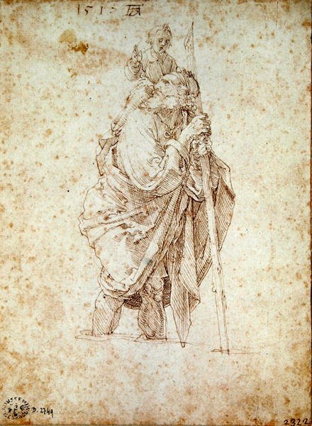 Pyhä Christopher kantaa vauva-Kristusta, 1515 tekijältä Albrecht Dürer