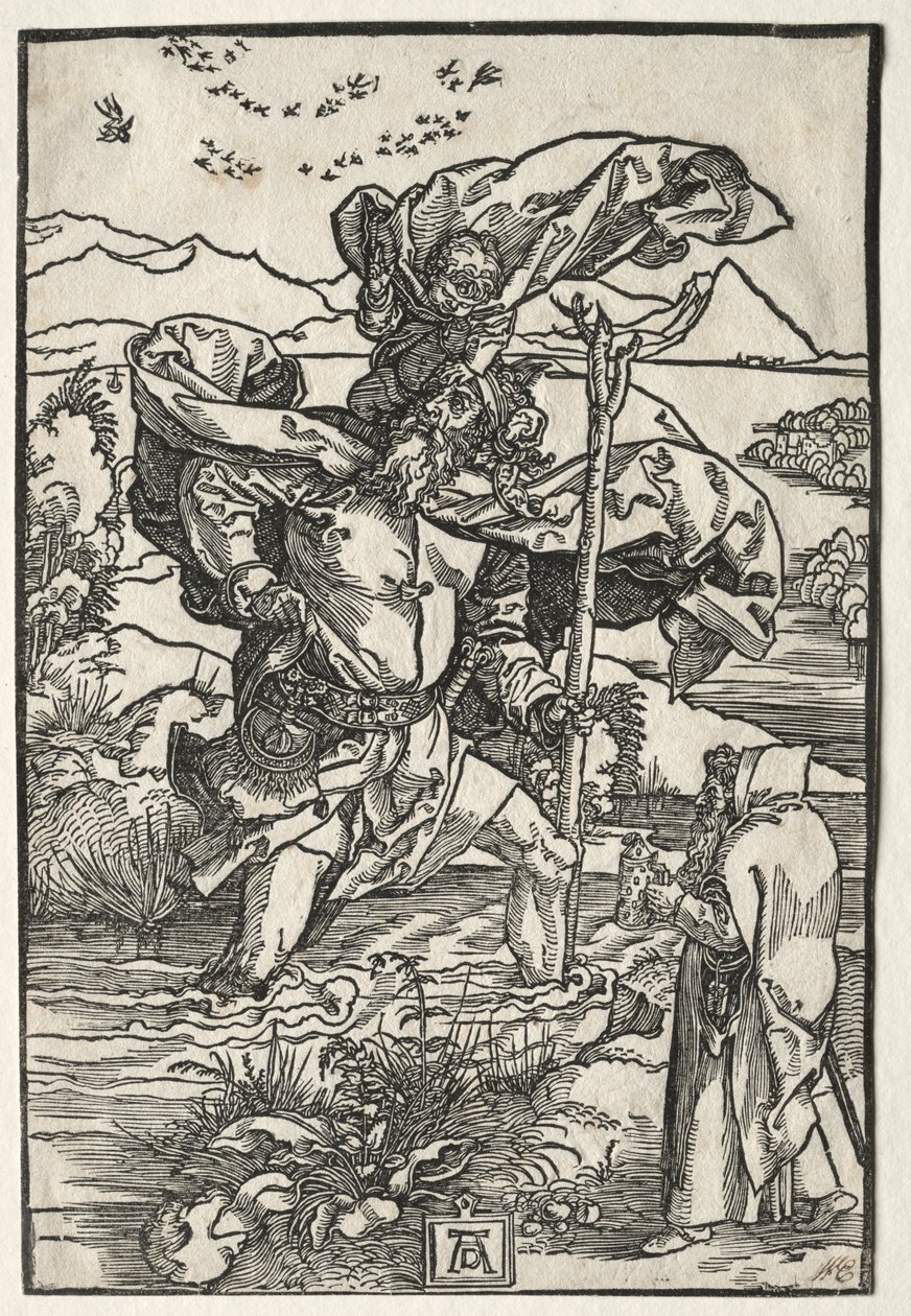 Pyhä Kristofer lintujen kanssa tekijältä Albrecht Dürer