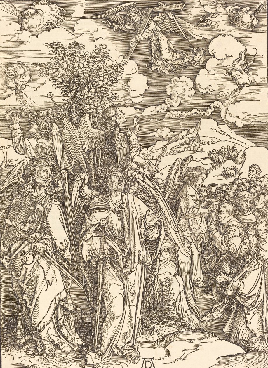 Neljä enkeliä pitelemässä tuulia, 1498. tekijältä Albrecht Dürer