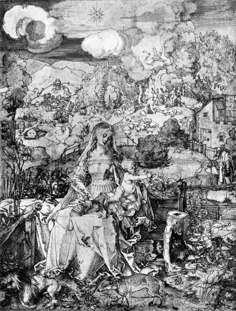 Neitsyt ja monet eläimet, 1505, 1936 tekijältä Albrecht Dürer
