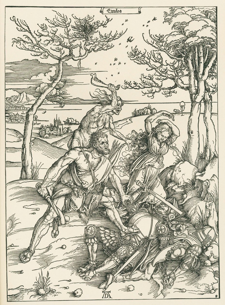 Ercules, noin 1496 (puupiirros). tekijältä Albrecht Dürer or Duerer