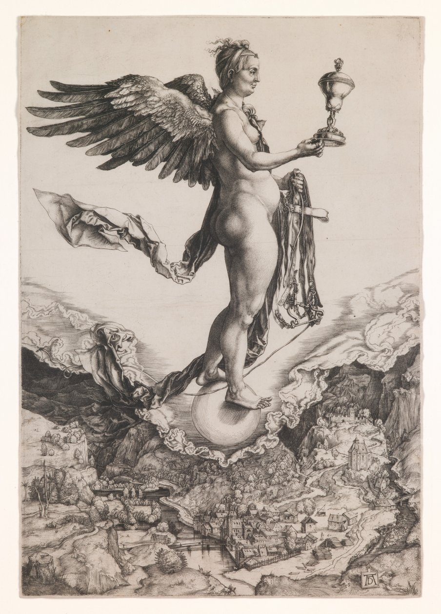 Nemesis, noin 1501-2 (kaiverrus) tekijältä Albrecht Dürer or Duerer