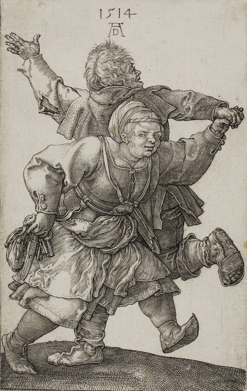Talonpoikapari tanssii, 1514 tekijältä Albrecht Dürer
