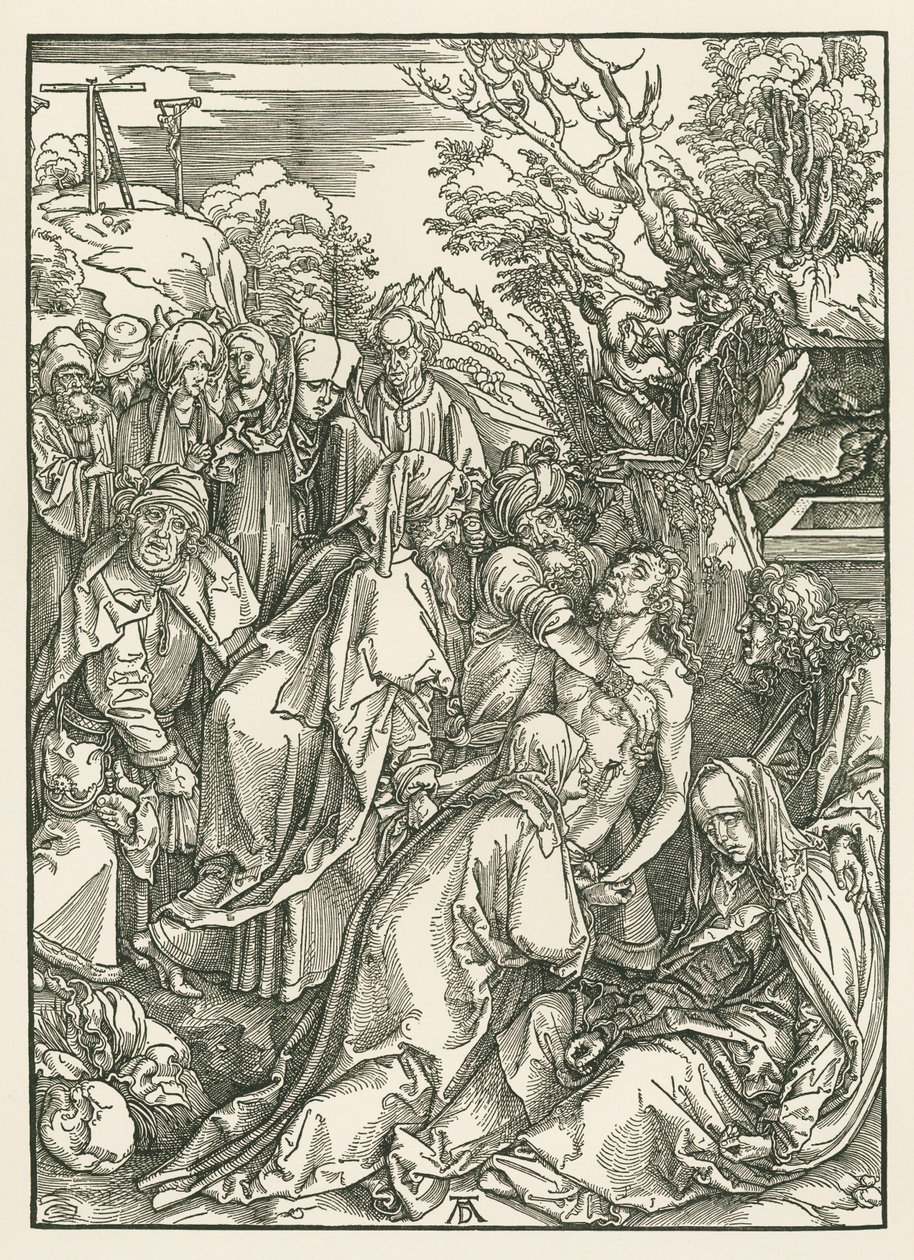 Hautaaminen, noin 1496-97 (puupiirros). tekijältä Albrecht Dürer or Duerer