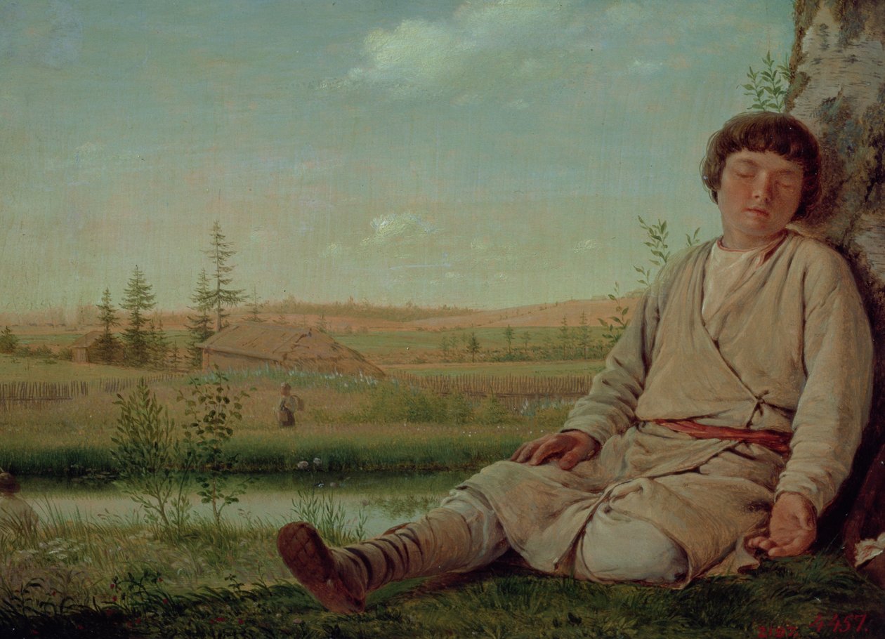 Nukkuva paimenpoika, 1823-26 (paneeli) tekijältä Aleksei Gavrilovich Venetsianov