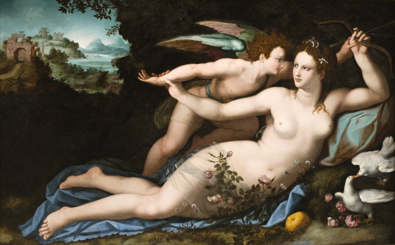 Venus riisuu Amorin aseista tekijältä Alessandro Allori