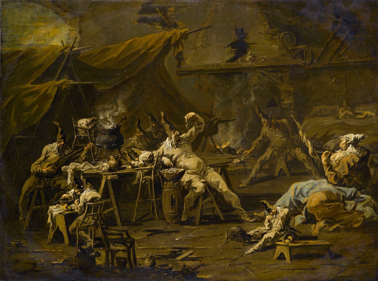 Pulcinellan ja Colombinan ateria, noin 1725-1730. tekijältä Alessandro Magnasco