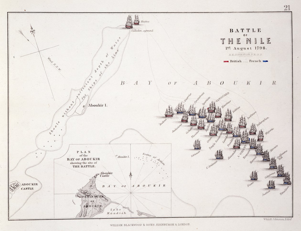 Niilin taistelun suunnitelma, 1. elokuuta 1798, noin 1830-luku tekijältä Alexander Keith Johnston