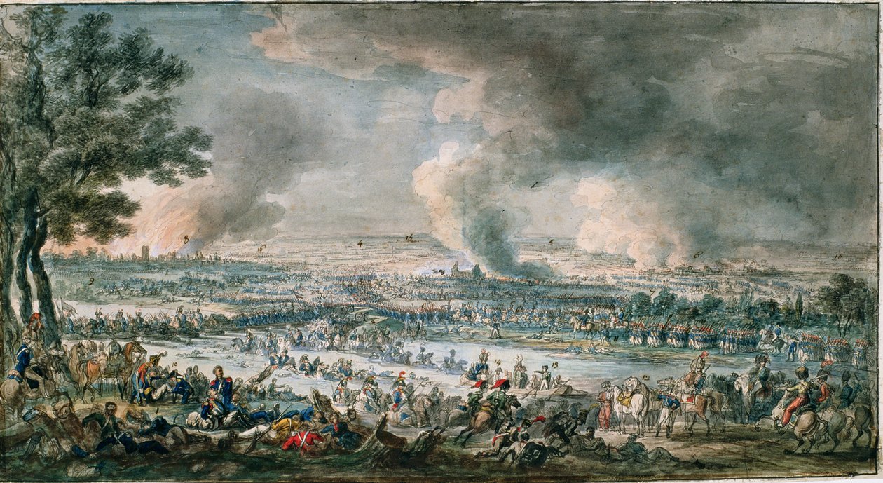 Ranskan armeija ylittää Berezinan, noin 1812 (muste, sivellin ja wc paperille). tekijältä Alexander Osipovich Orlowski