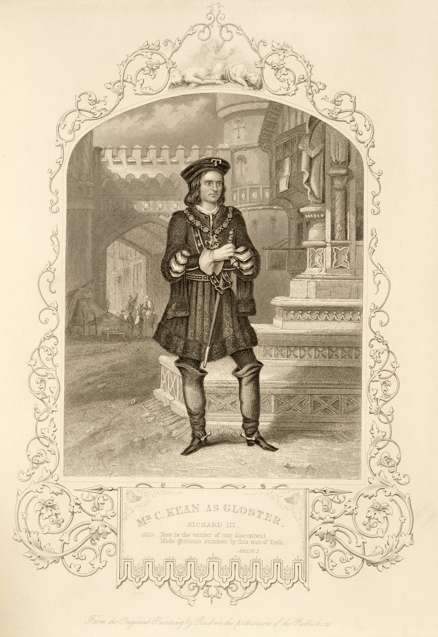 Mr C. Kean Glosterina, näytöksen I kohtaus 1, Richard III, William Shakespeare (1564-1616) tekijältä Alexander Reid