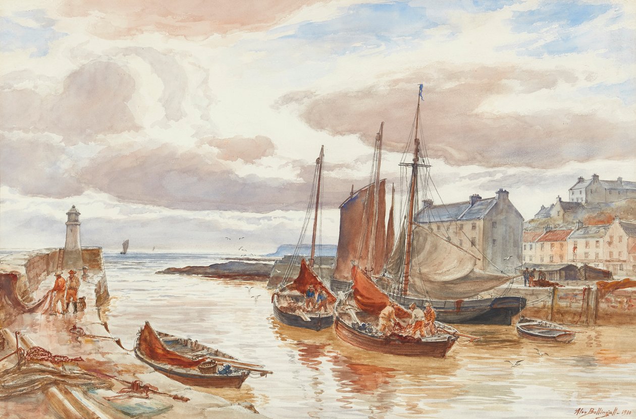 Pittenweem Harbour (kynä ja vesiväri) tekijältä Alexander Ballingall