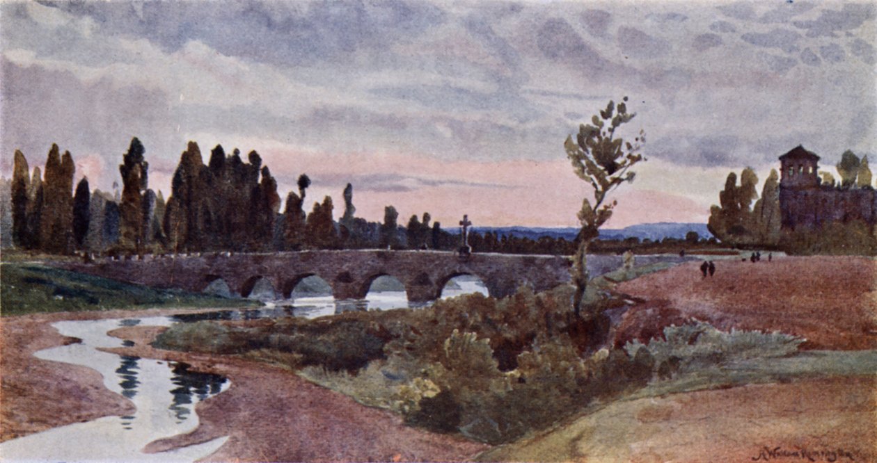 Silta Leonissa (väri litho) tekijältä Alexander Wallace Rimington