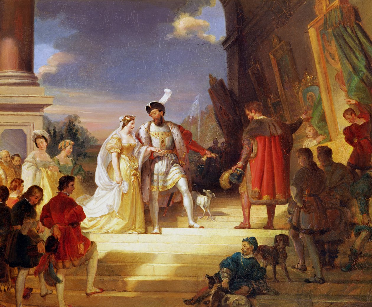 Francois I (1494-1547) Leonardo da Vincin (1452-1519) kanssa tekijältä Alexandre Evariste Fragonard