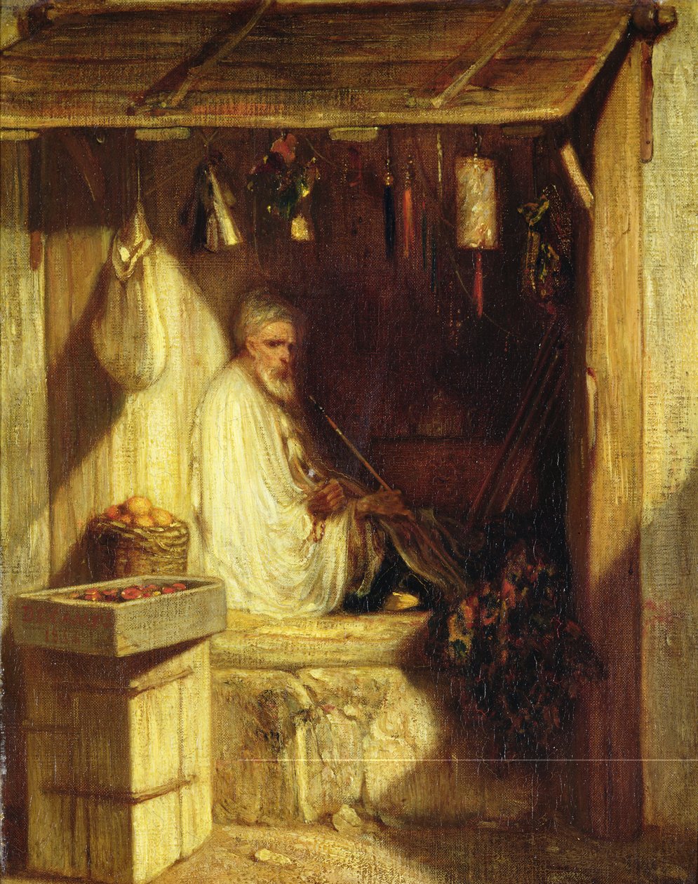 Turkkilainen kauppias tupakoi kaupassaan, 1844 tekijältä Alexandre Gabriel Decamps