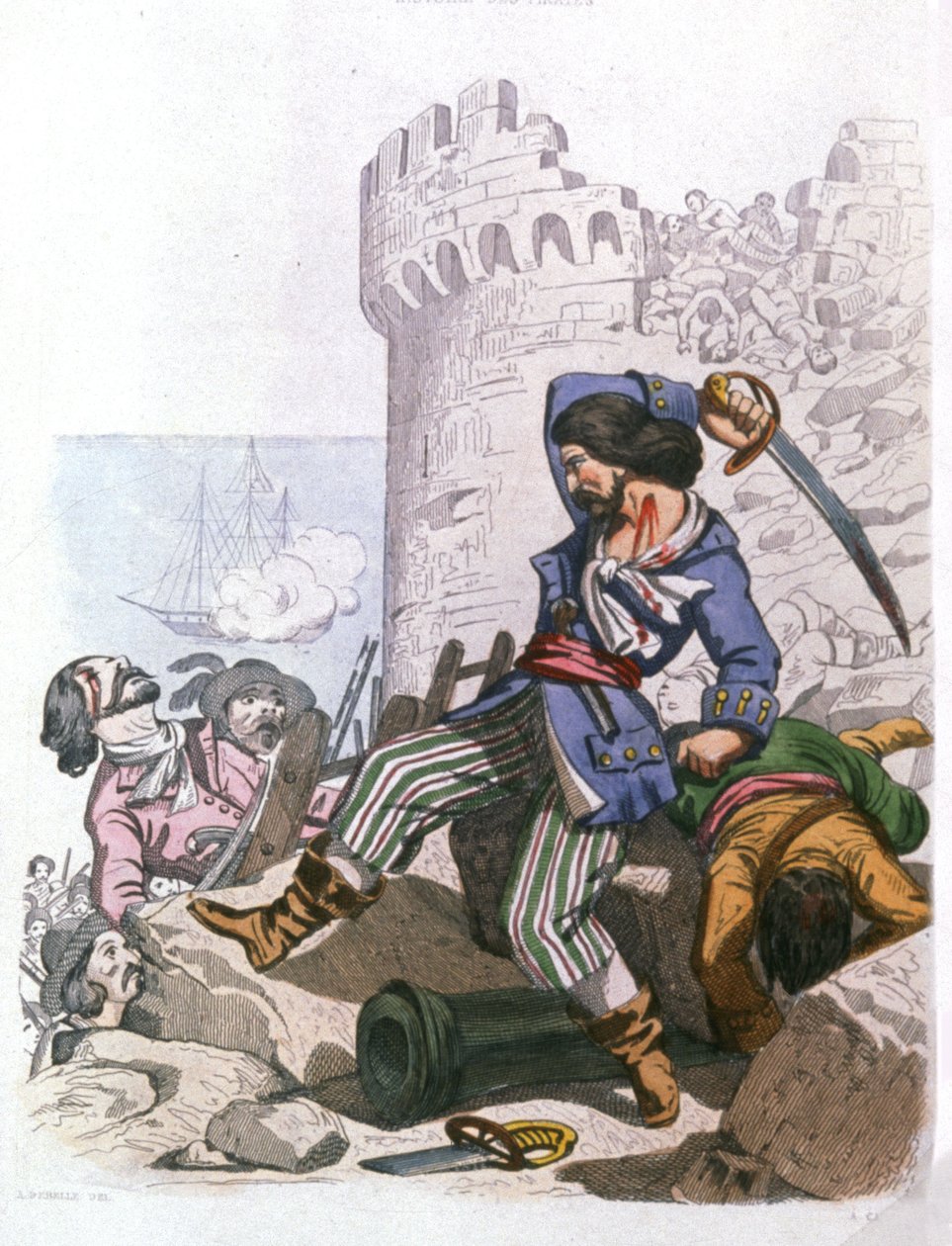 Grammont, ranskalainen merirosvo, n. 1850 (kaiverrus) tekijältä Alexandre (after) Debelle
