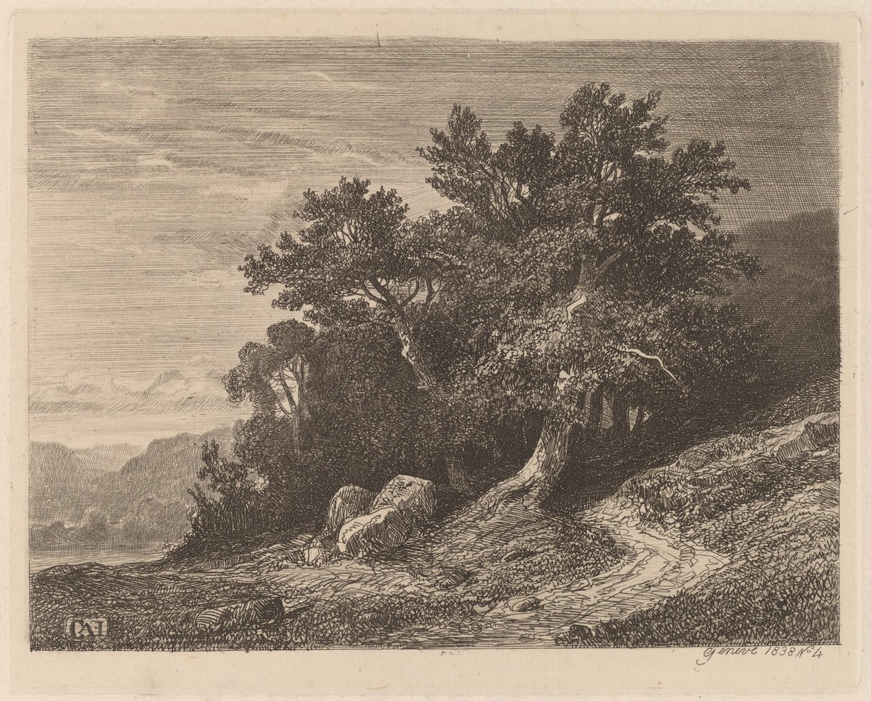 Muinaiset puut rinteellä tekijältä Alexandre Calame