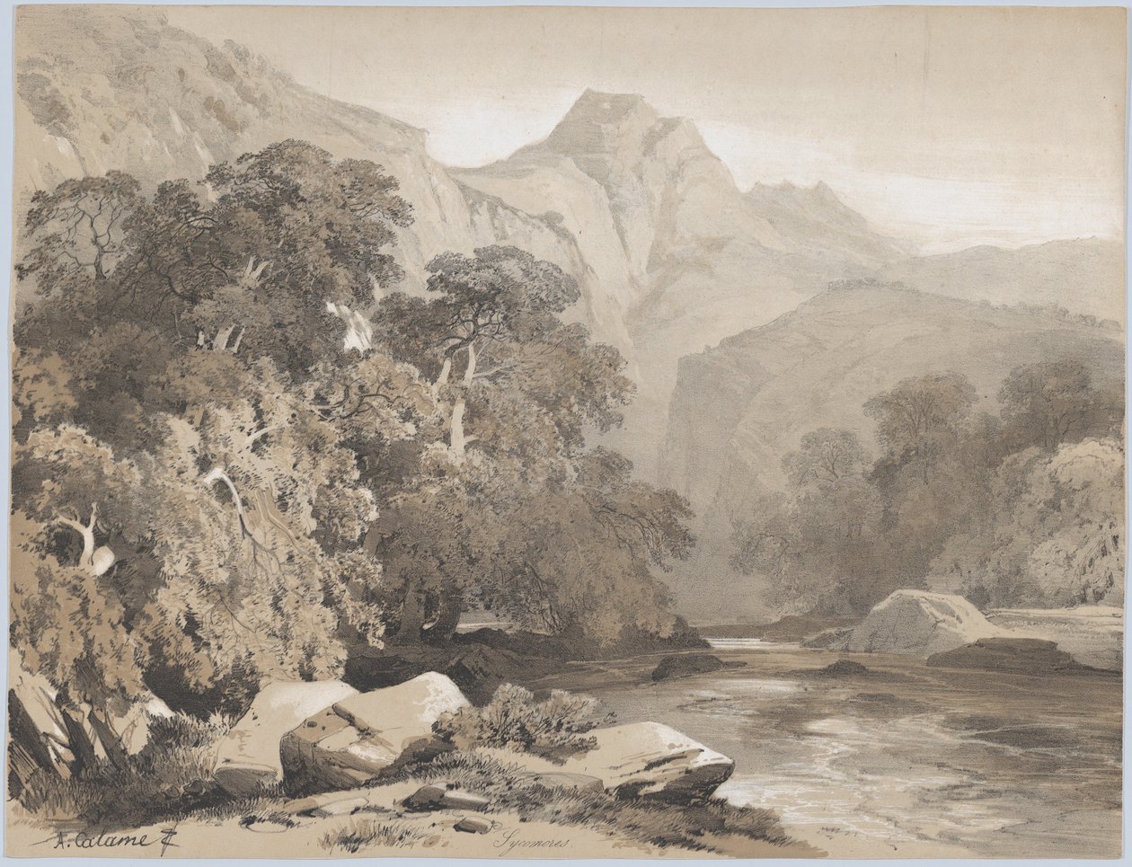 Maisema, 1800-luku. tekijältä Alexandre Calame