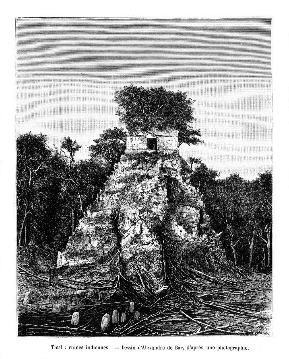 Mayan rauniot, Tikal, Guatemala, 1800-luku tekijältä Alexandre de Bar