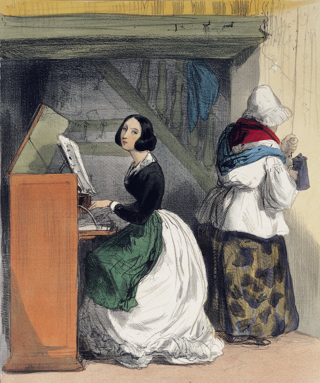 Musiikkikoulun oppilas, Les Femmes de Parisista, 1841-42 tekijältä Alfred Andre Geniole